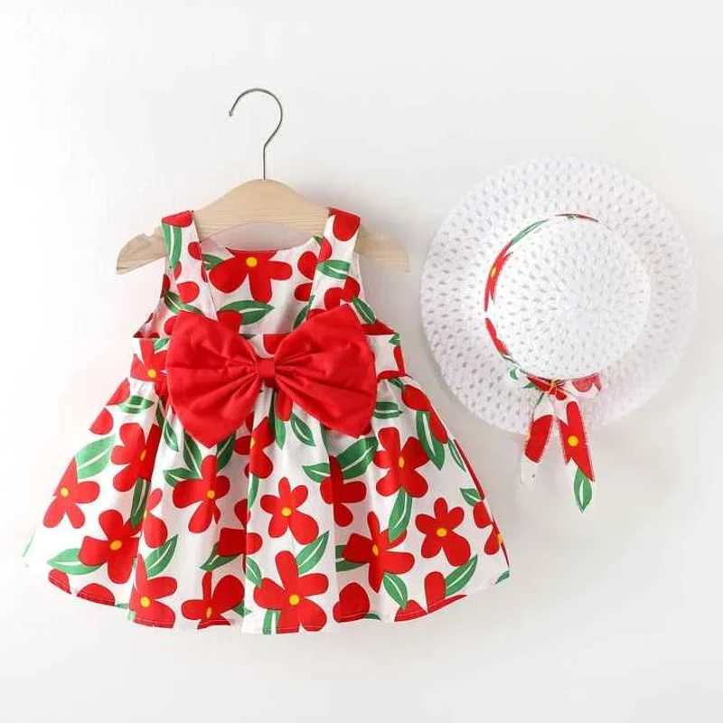 100% Cotton  Sleeveless Baby Baby Girl Dress With Hat