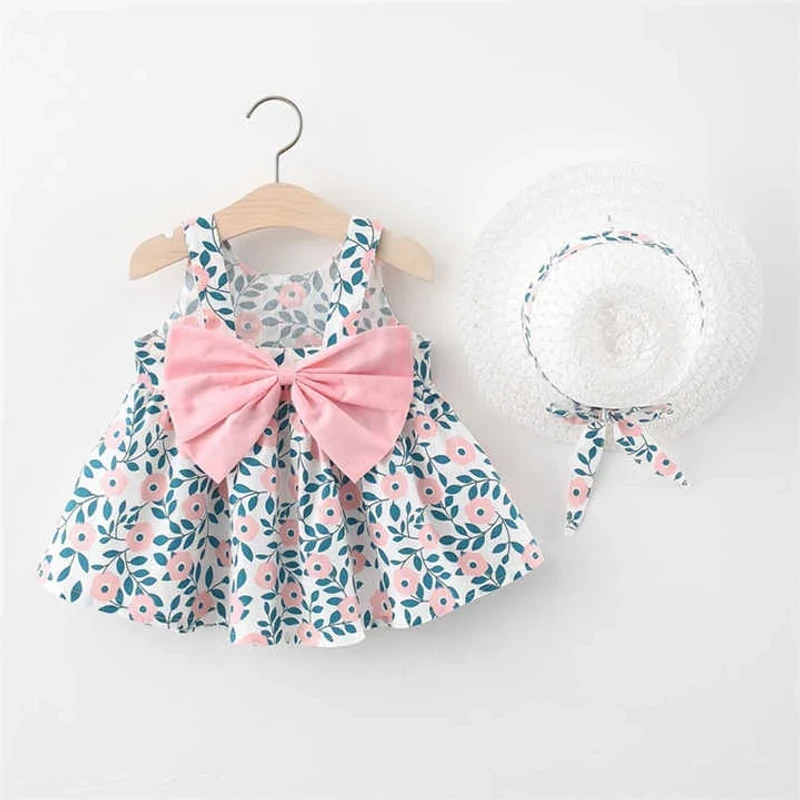 100% Cotton Baby Dress – With Hat (Green)