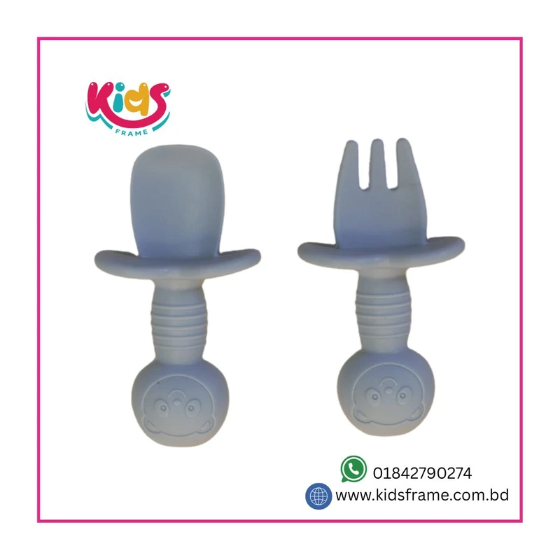 BPA Free Small Baby Silicone Fork and Spoon Sets (Sky Blue)
