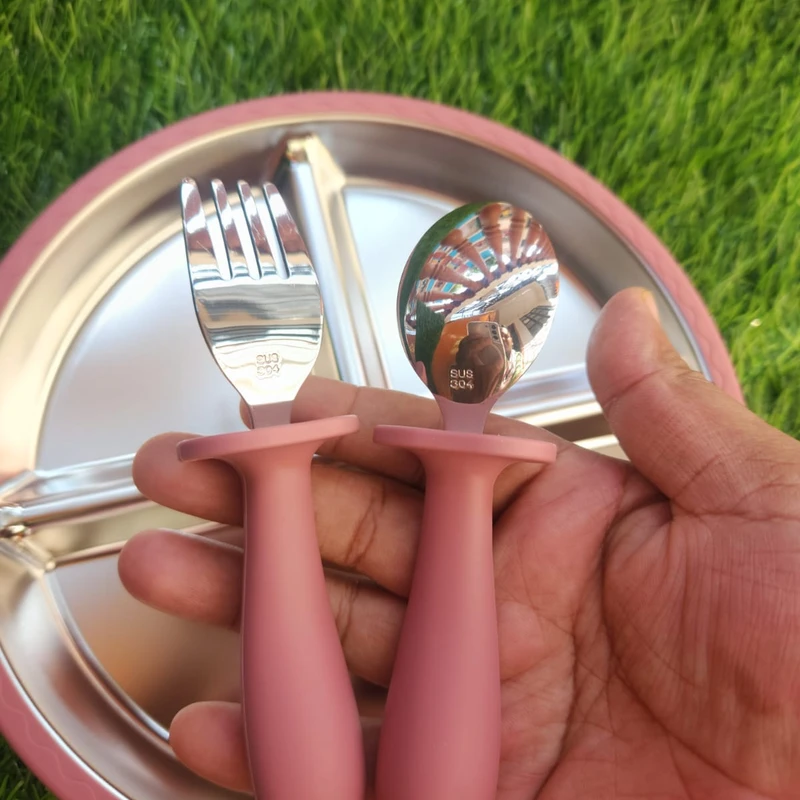 Steel Baby Plate – BPA Free & Safe (Rose Pink) - Image 3