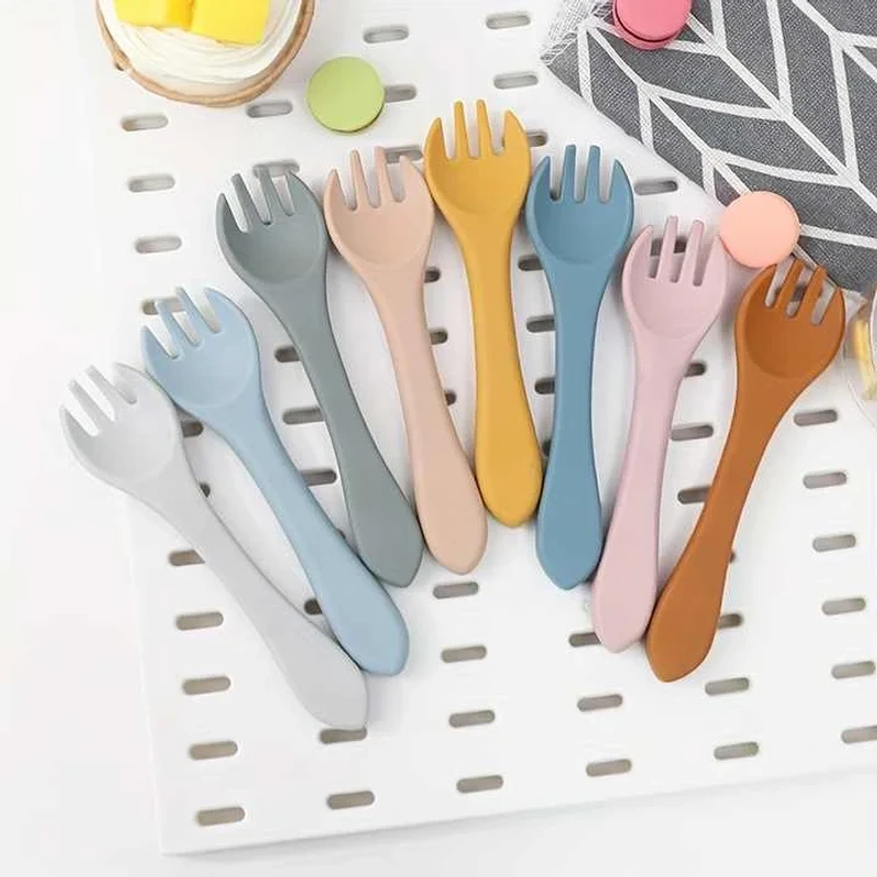 BPA Free Baby Full Silicone Fork and  Spoon Sets