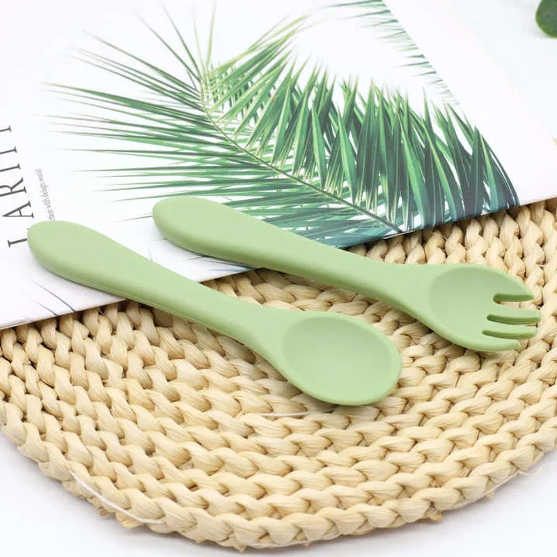 BPA Free Baby Full Silicone Fork and  Spoon Sets - Image 3