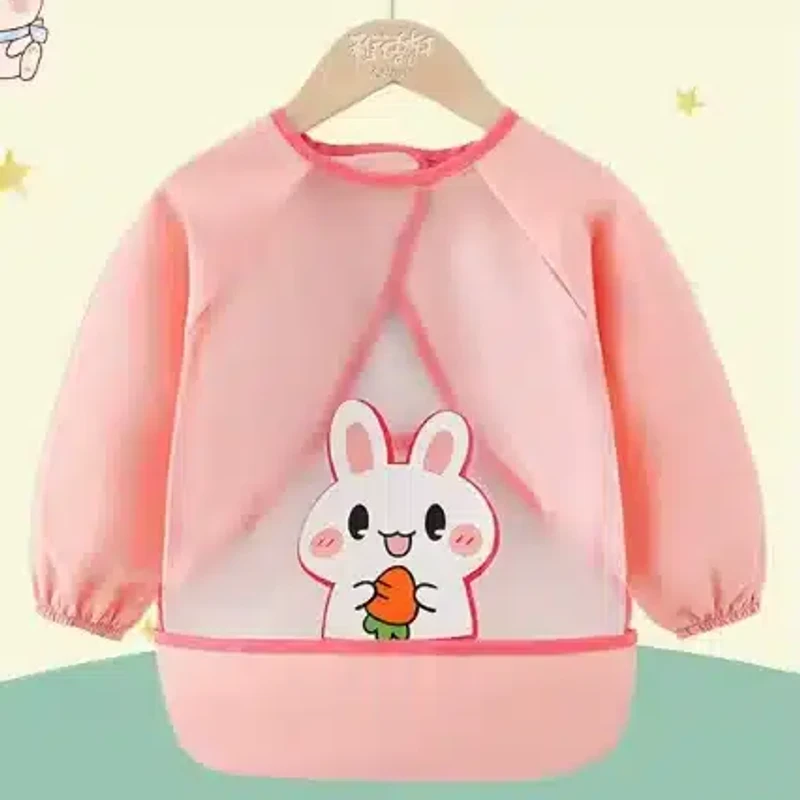 Waterproof Long Sleeve Baby Bib (Peach Pink)