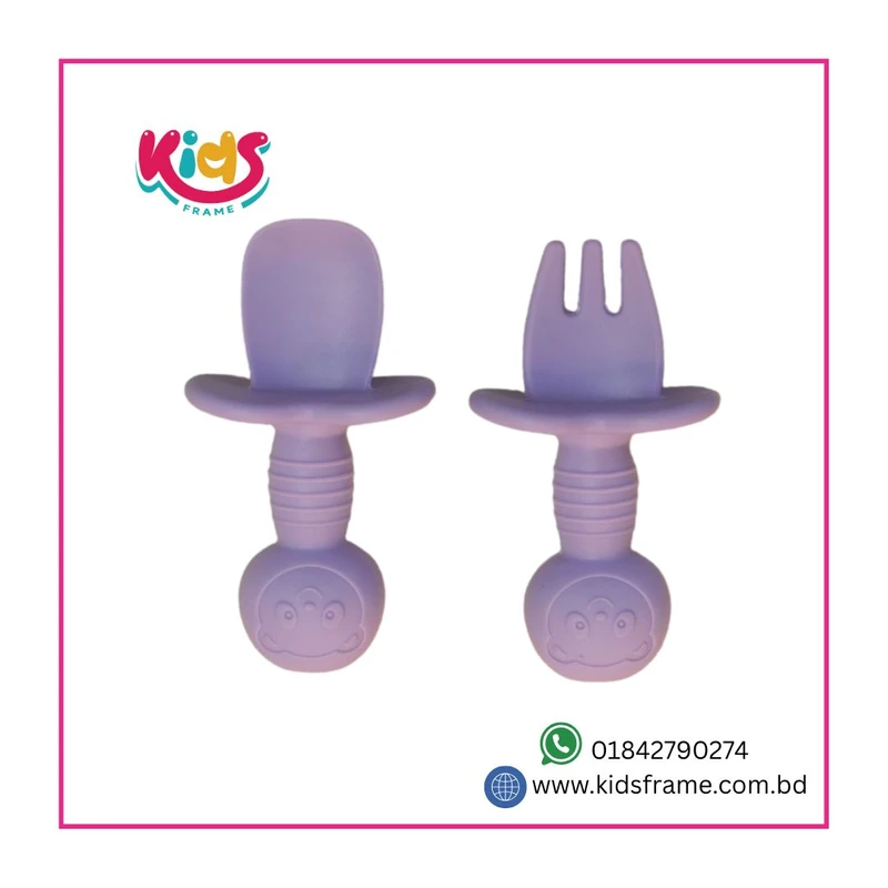 BPA Free Small Baby Silicone Fork and Spoon Sets (Purple)
