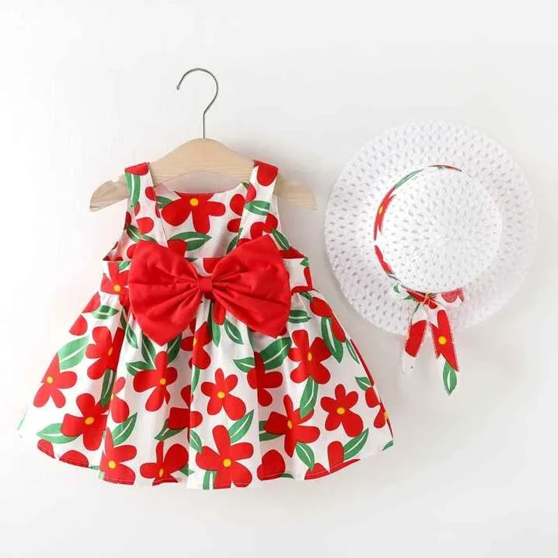 100% Cotton Baby Dress – With Hat (Rose Pink)