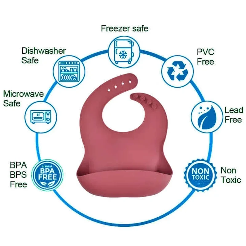 Bpa Free Silicone Baby Bibs For Eating (Rose Pink)