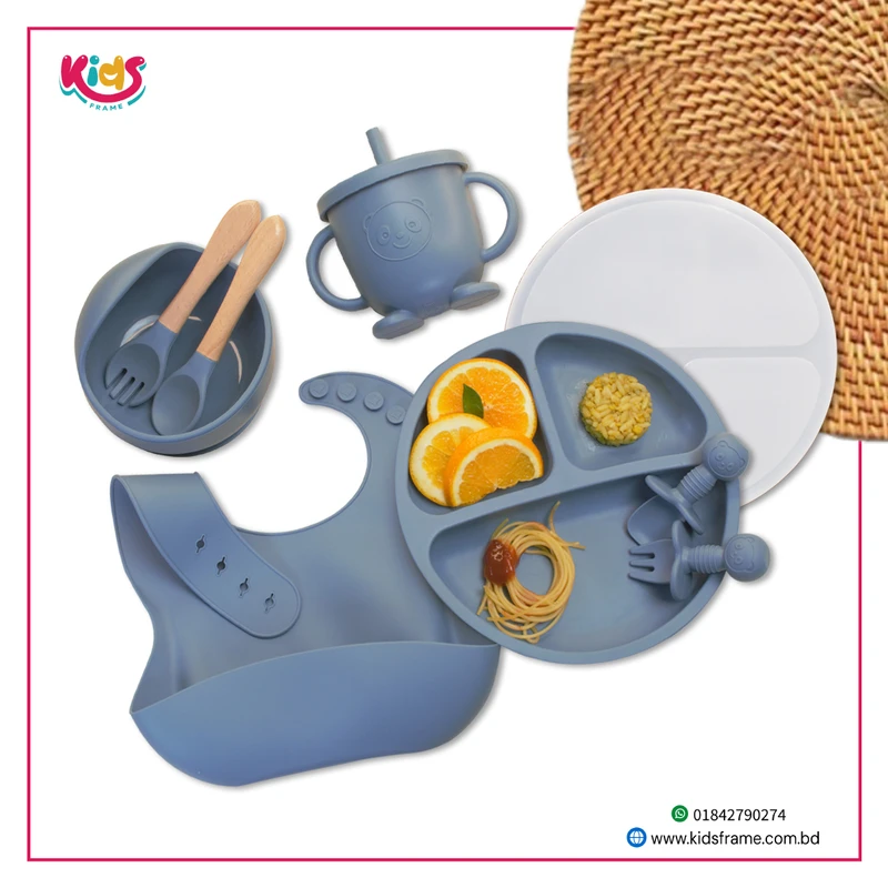 Silicone Baby Feeding Set – 9 PCS, BPA Free (Deep Blue)