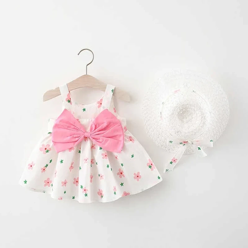 100% Cotton Baby Dress – With Hat (Pink)