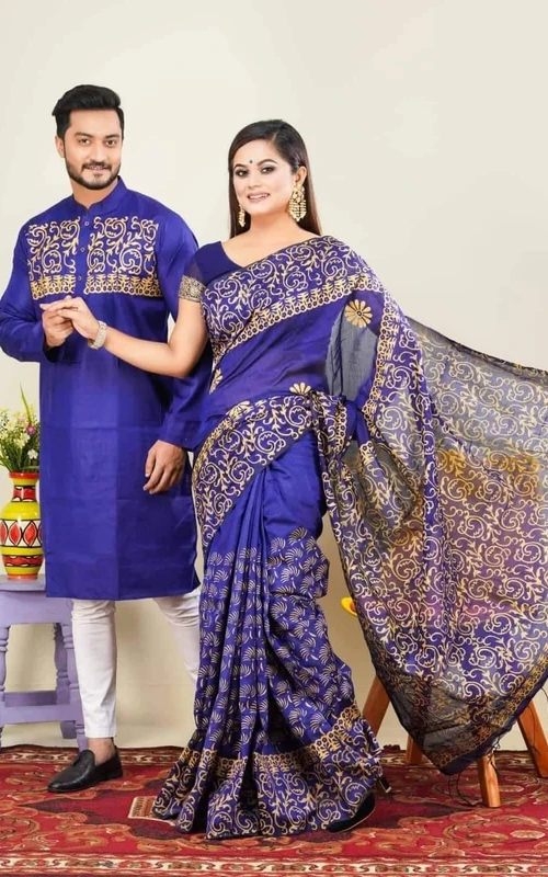 ভাইরাল ডিজাইন শাড়ি পাঞ্জাবির কাপল ড্রেস