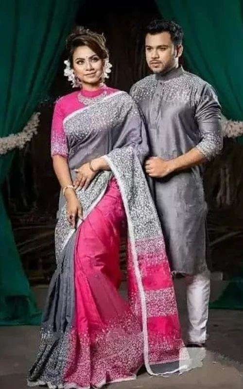 লাভলি কাপলদের জন্য শাড়ি পাঞ্জাবির কাপল ড্রেস
