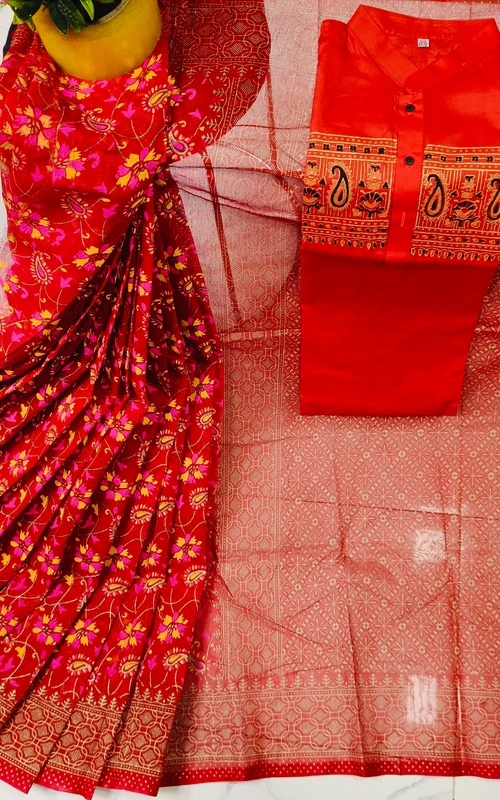 আকর্ষণীও ভাইরাল শাড়ি পাঞ্জাবির কাপল ড্রেস