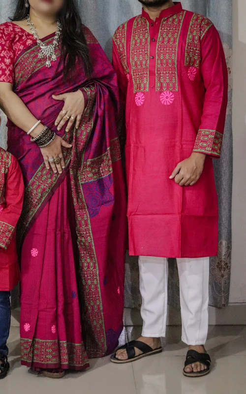 আকর্ষণীও ভাইরাল শাড়ি পাঞ্জাবির কাপল ড্রেস