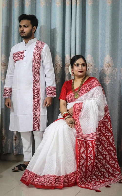 বাজারের সেরা দামে শাড়ি পাঞ্জাবির কাপল ড্রেস