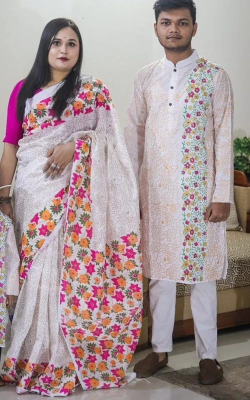 সবচেয়ে কম দামে শাড়ি পাঞ্জাবির কাপল ড্রেস