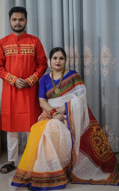 বাজেট ফ্রেন্ডলি স্টাইলিশ শাড়ি পাঞ্জাবির কাপল ড্রেস
