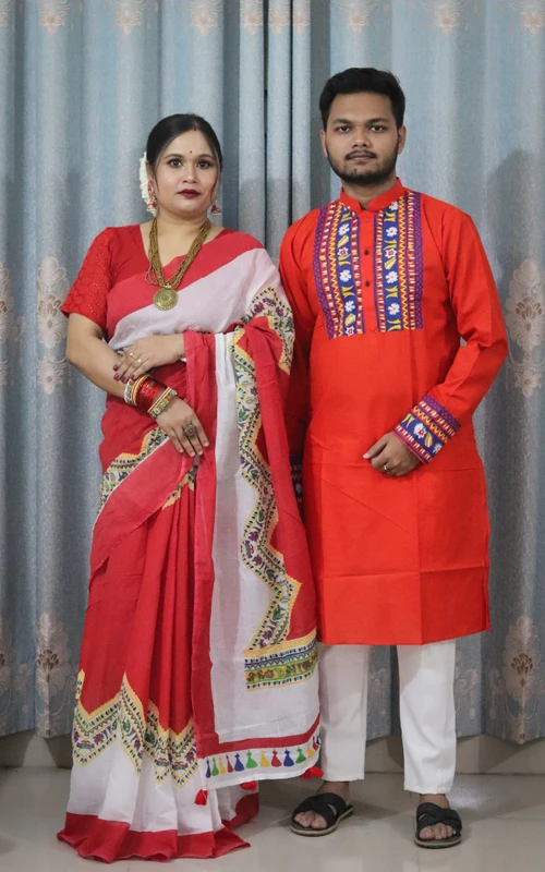 প্রিমিয়াম কোয়ালিটি শাড়ি পাঞ্জাবির কাপল ড্রেস
