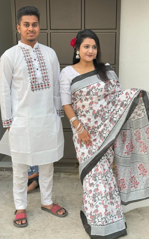 এক্সক্লুসিভ সেলে শাড়ি পাঞ্জাবির কাপল ড্রেস