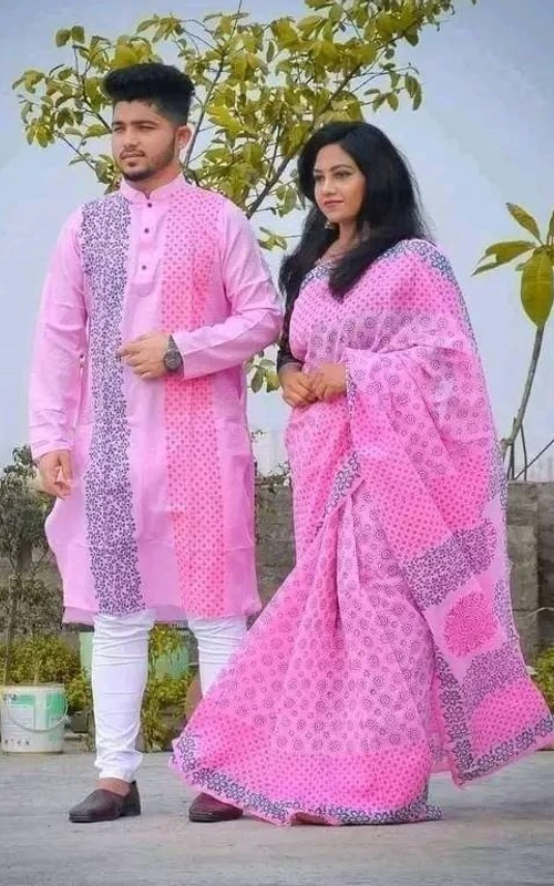 প্রিমিয়াম কোয়ালিটি শাড়ি পাঞ্জাবির কাপল ড্রেস