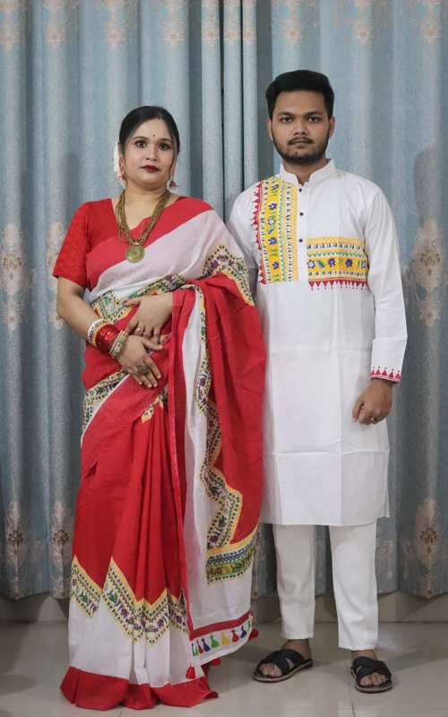 লাভলি কাপলদের জন্য শাড়ি পাঞ্জাবির কাপল ড্রেস