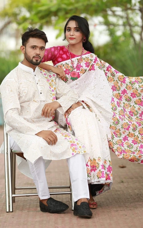 অসাধারণ সুন্দর নতুন শাড়ি পাঞ্জাবির কাপল ড্রেস