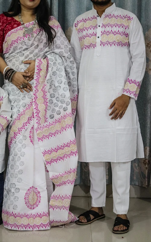 সবচেয়ে কম দামে শাড়ি পাঞ্জাবির কাপল ড্রেস