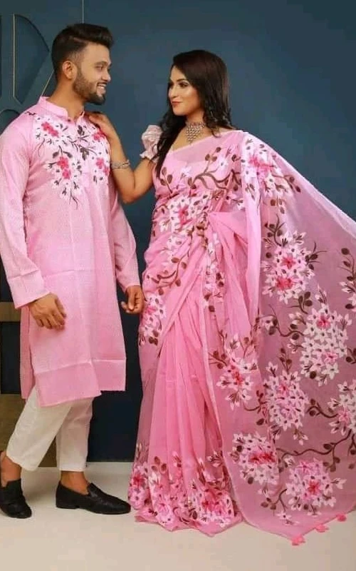 আজকের স্পেশাল অফারে শাড়ি পাঞ্জাবির কাপল ড্রেস