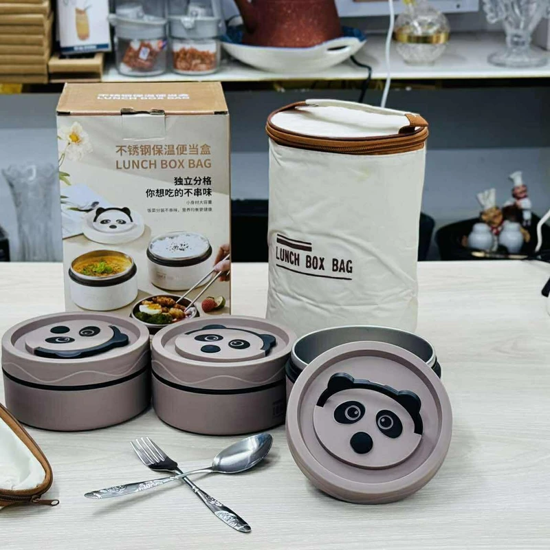 3 Pcs Stainless Steel Lunch Box with Bag & Spoon