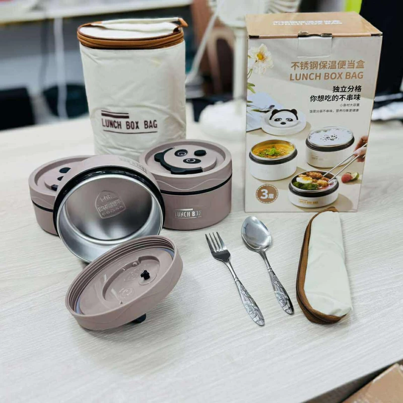 3 Pcs Stainless Steel Lunch Box with Bag & Spoon - Image 5
