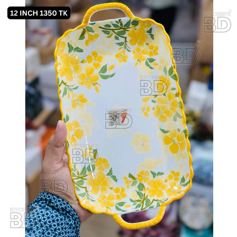 Yellow Flower Ceramic Tray Serving Dish