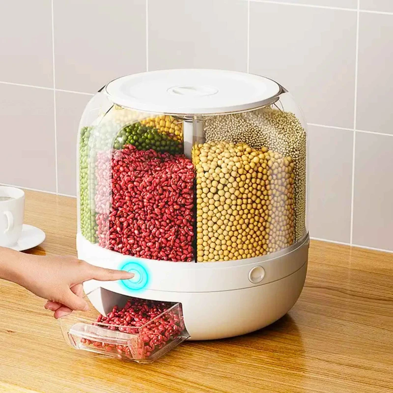 6 Grid Storage Container, 360° Rotating Dry Food Dispenser