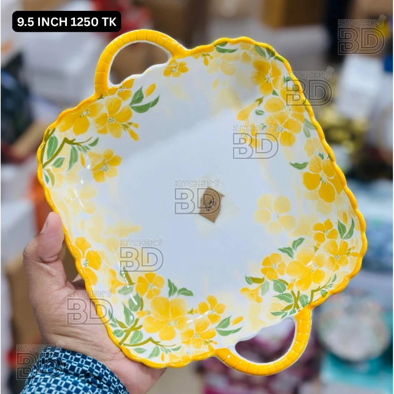 Yellow Flower Ceramic Tray Serving Dish Square