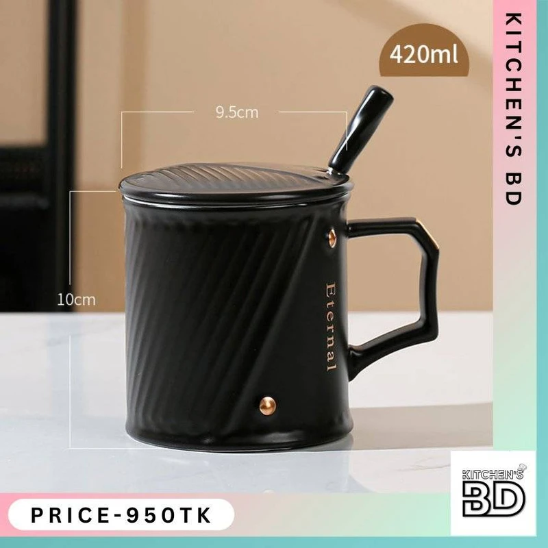 Coffee Mug with Ceramic Spoon & Lid