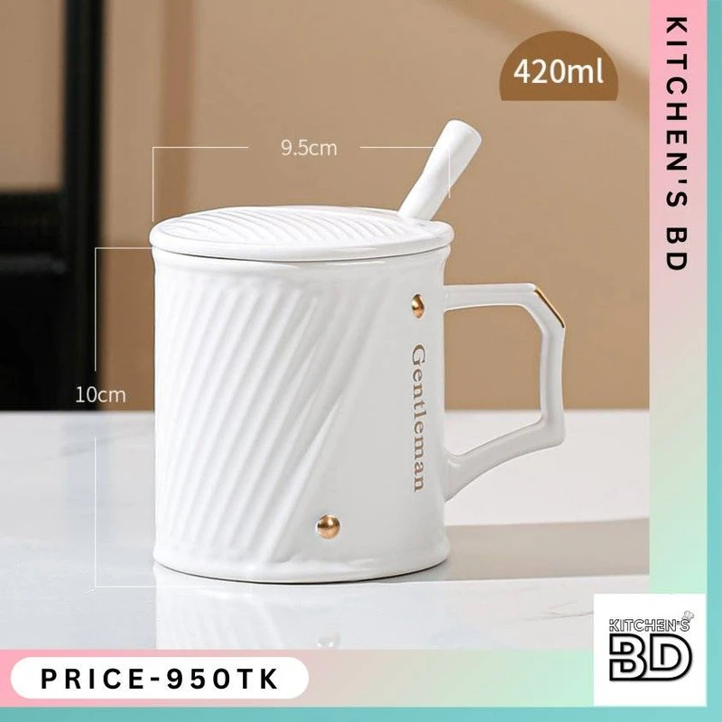 Coffee Mug with Ceramic Spoon & Lid