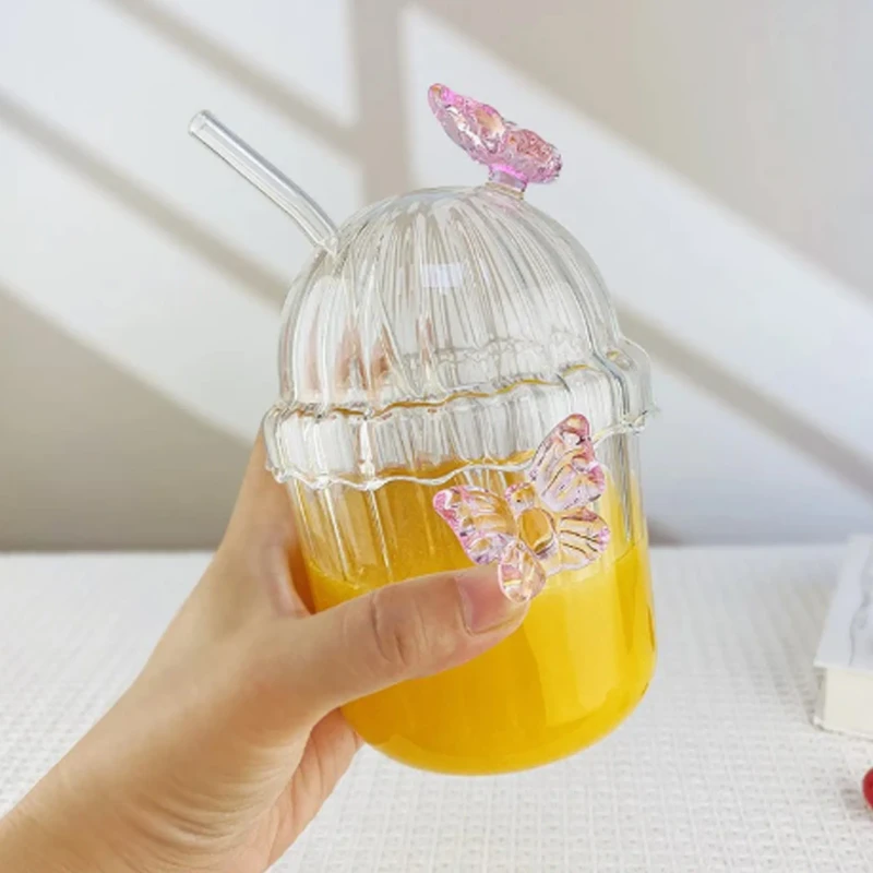 3D Butterfly Glass Juice pot With Straw