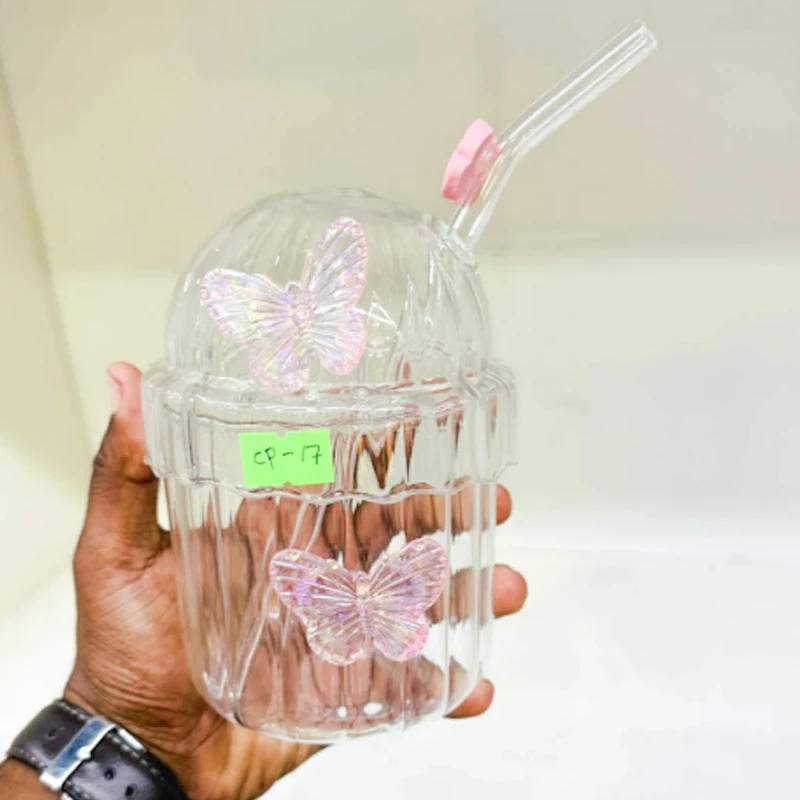 3D Butterfly Glass Juice pot With Straw