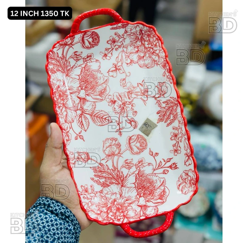 Ceramic Tray Serving Dish Red Lime Vertical