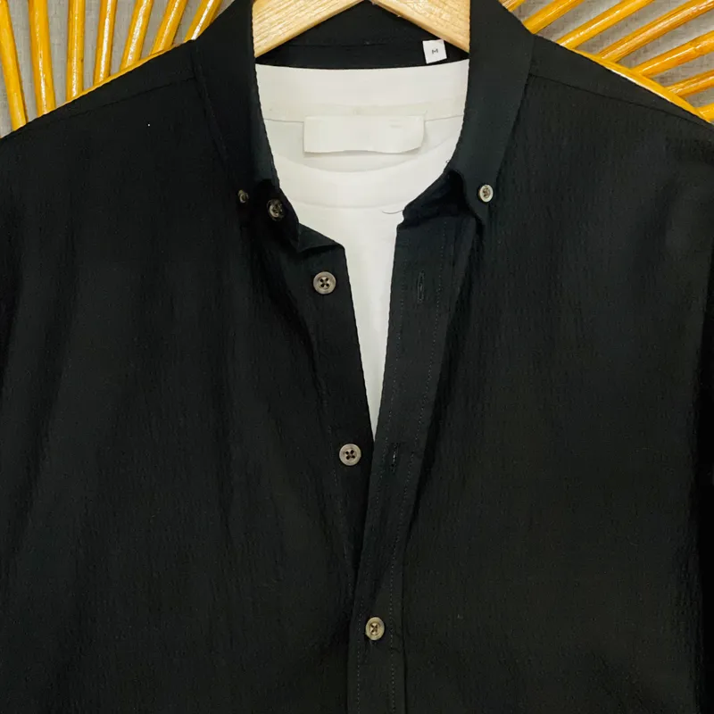 Seersucker Smart Black Shirt