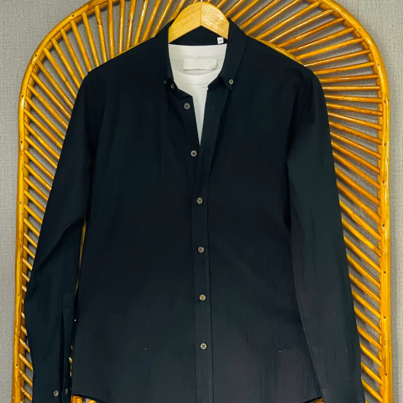 Seersucker Smart Black Shirt