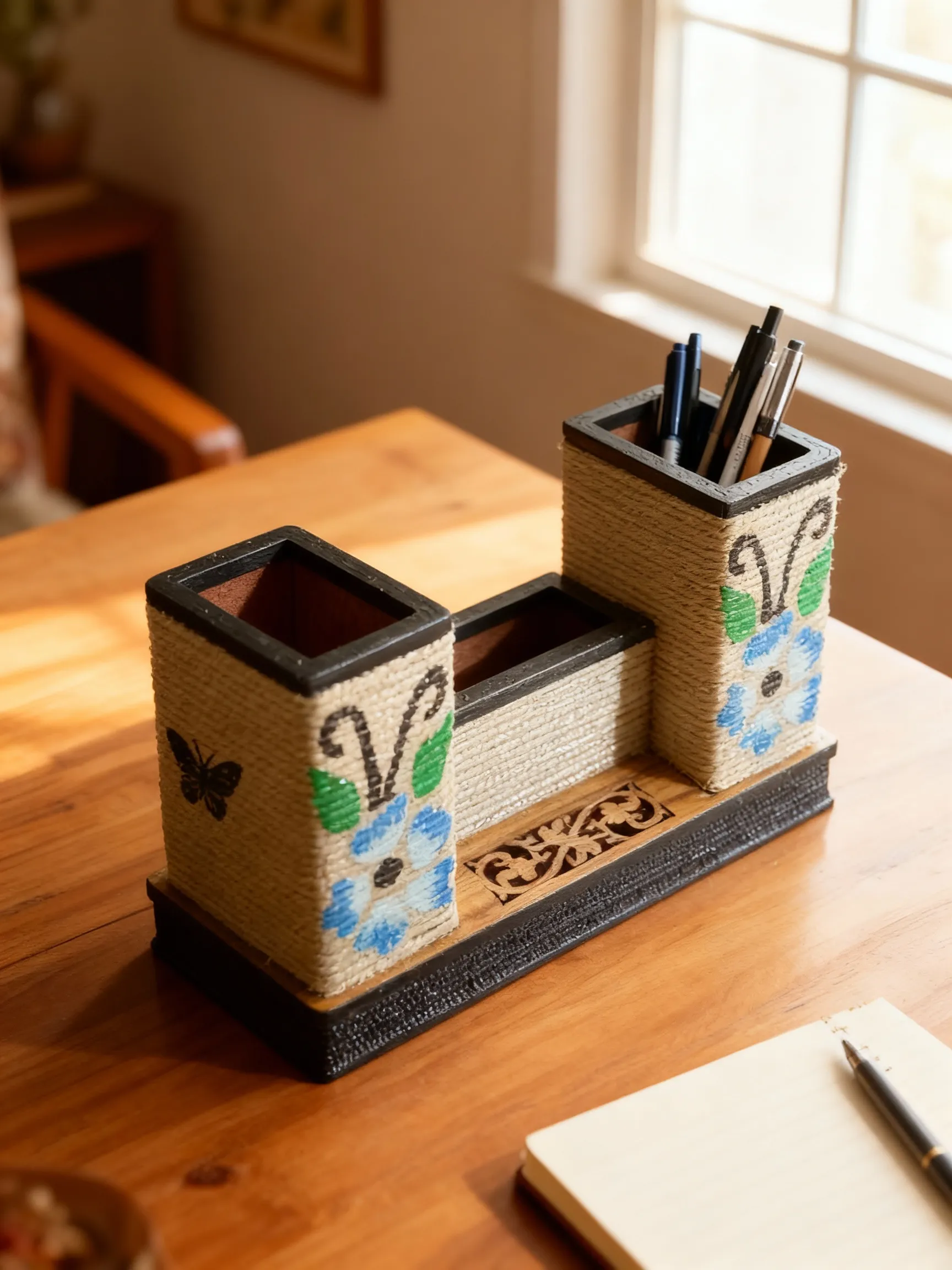 Wooden Hand-Painted Pen Holder