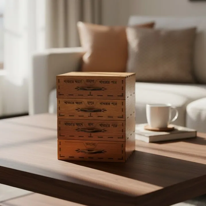 Wooden Medicine Box with 4 Drawers