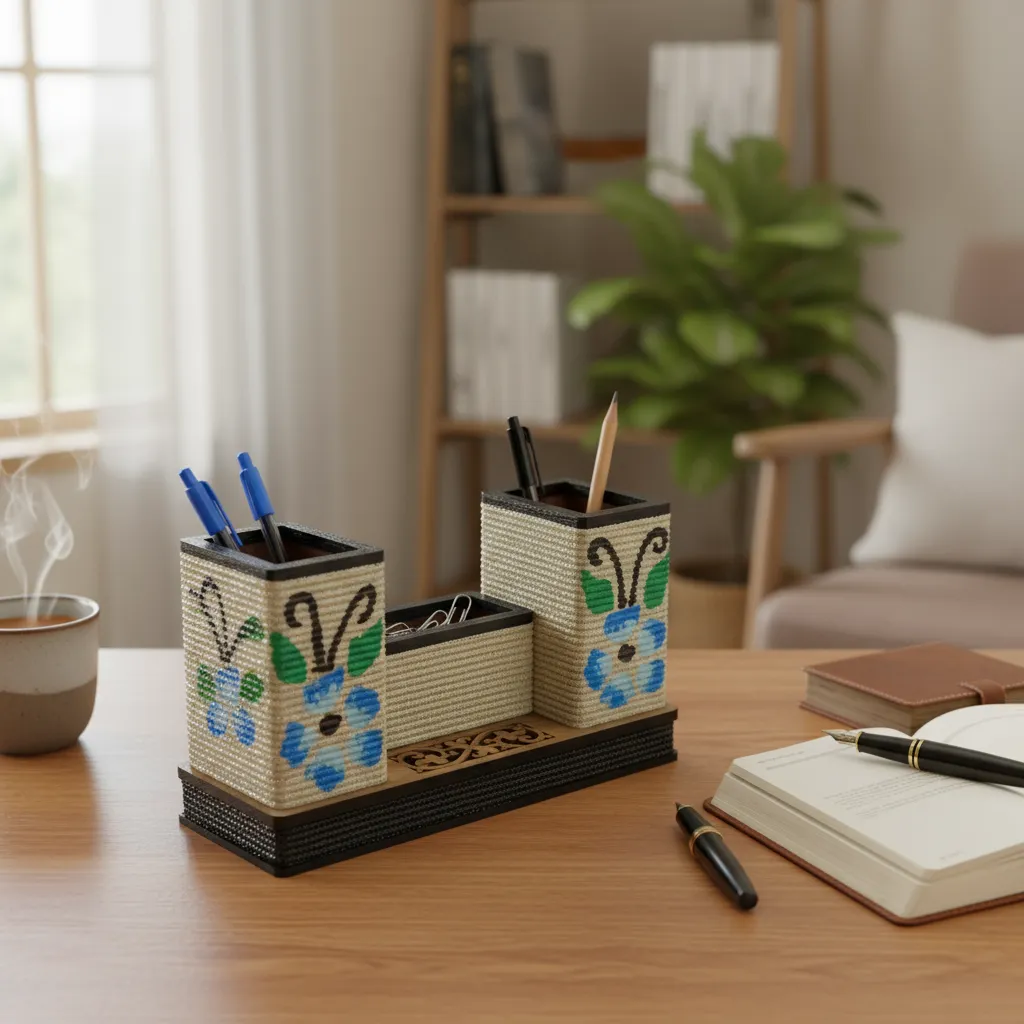 Wooden Hand-Painted Pen Holder