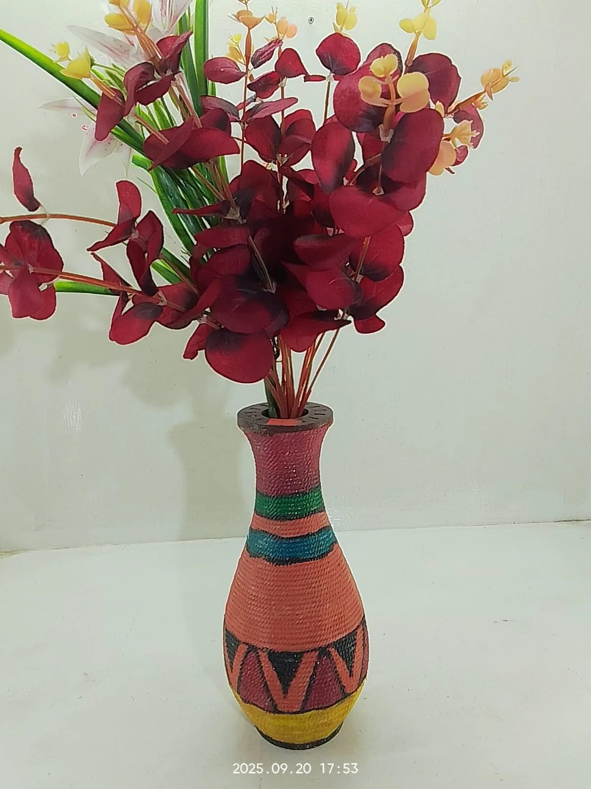 Handcrafted Decorative Flower Vase with Artificial Lilies