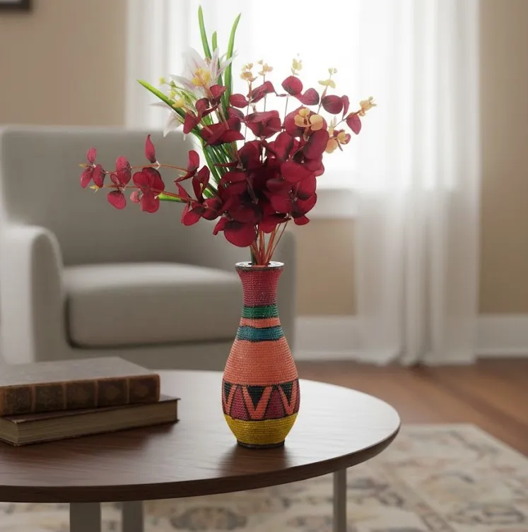 Handcrafted Decorative Flower Vase with Artificial Lilies