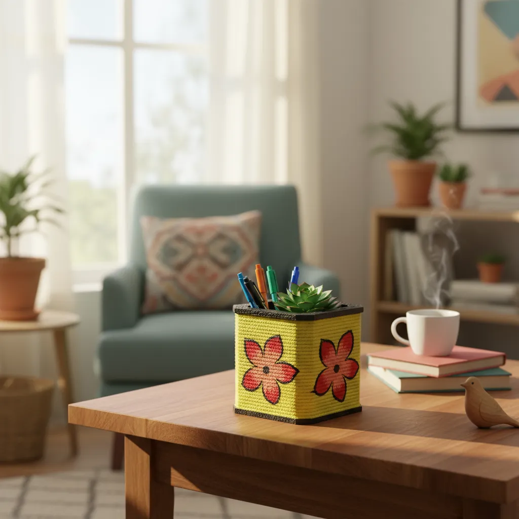 Wooden Hand-Painted Pen Holder