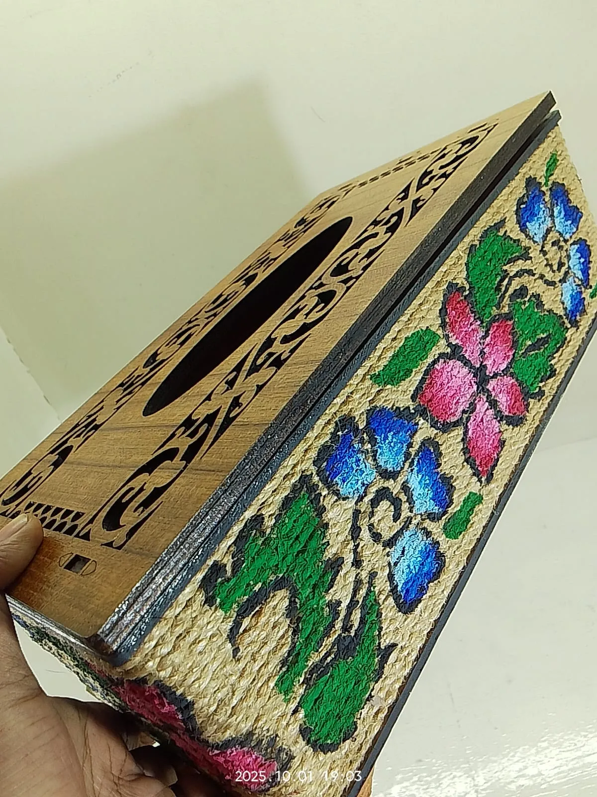 Wooden Hand-Painted Tissue Box( jute specical)