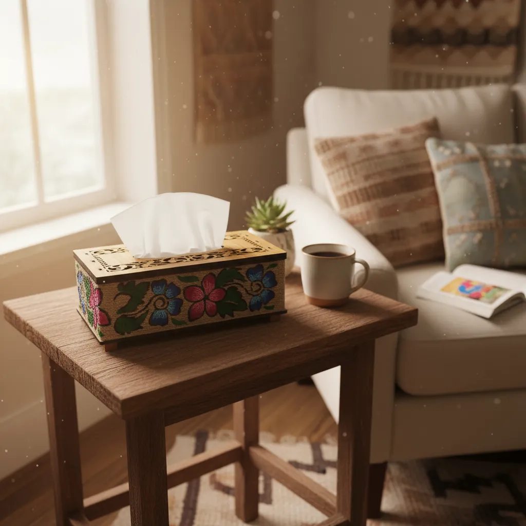 Wooden Hand-Painted Tissue Box( jute specical)