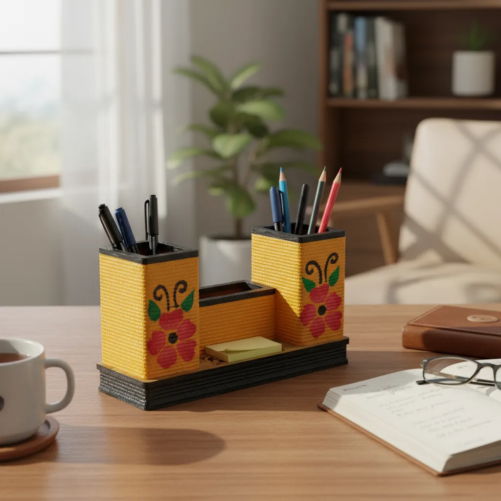 Wooden Hand-Painted Pen Holder