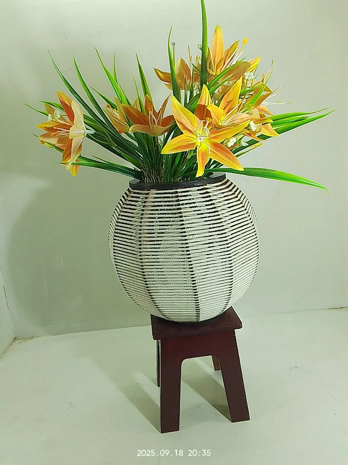 Handcrafted Decorative Flower Vase with Artificial Lilies