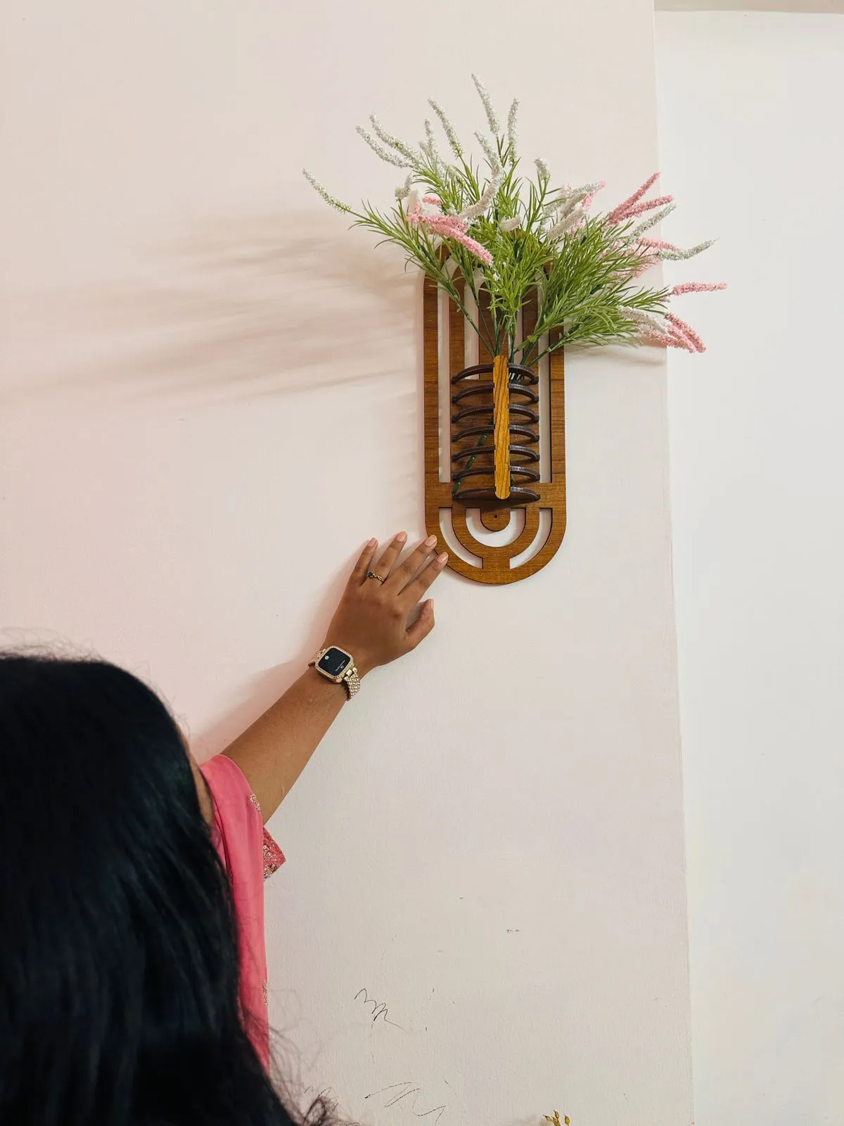 Wooden Wall-Mounted Flower Vase