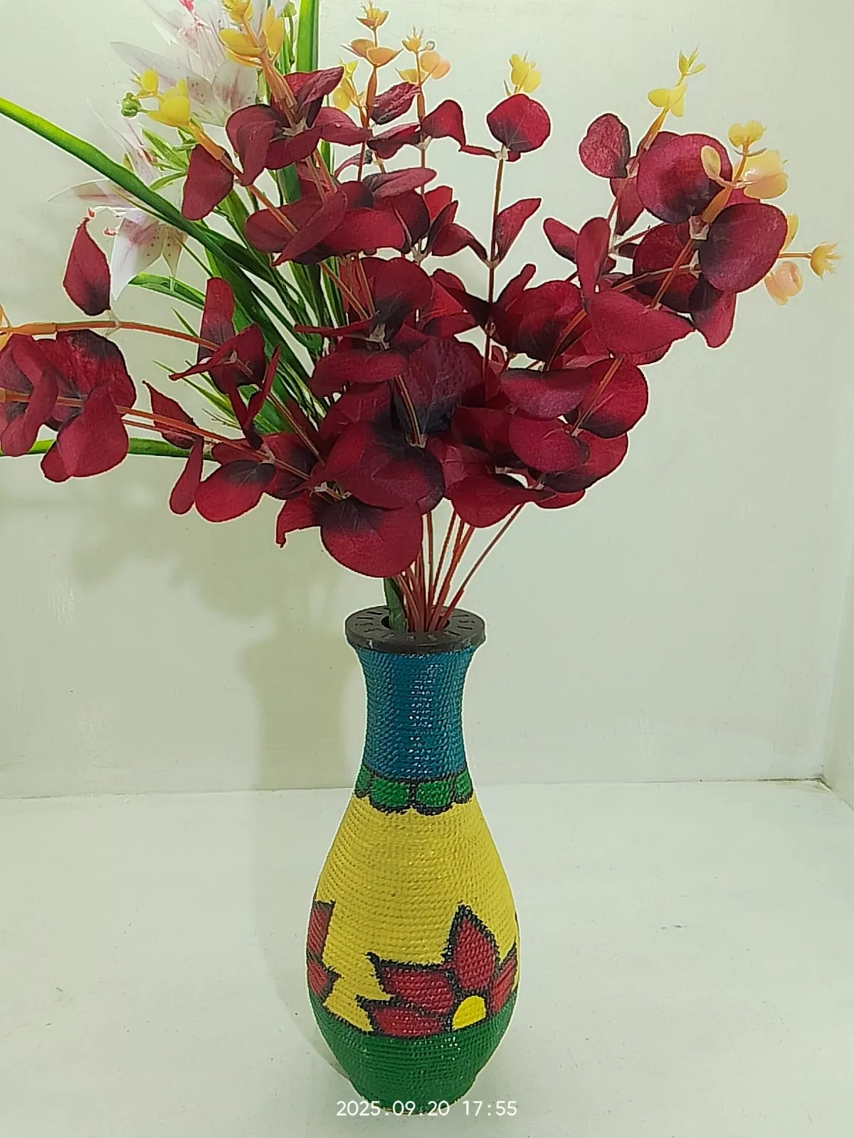 Handcrafted Decorative Flower Vase with Artificial Lilies